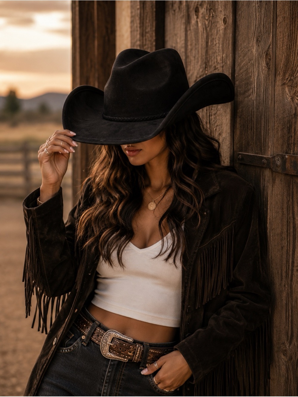 NWT Rope Braid Strap Western Cowboy Hat - BLACK